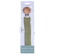 Pacifier Cord Made of Muslin Fabric with Wooden Attachment Clip – Army