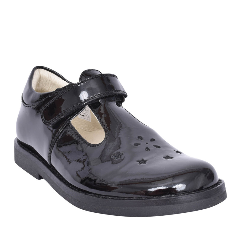 Evia T-Bar School Shoe - Black Patent Leather