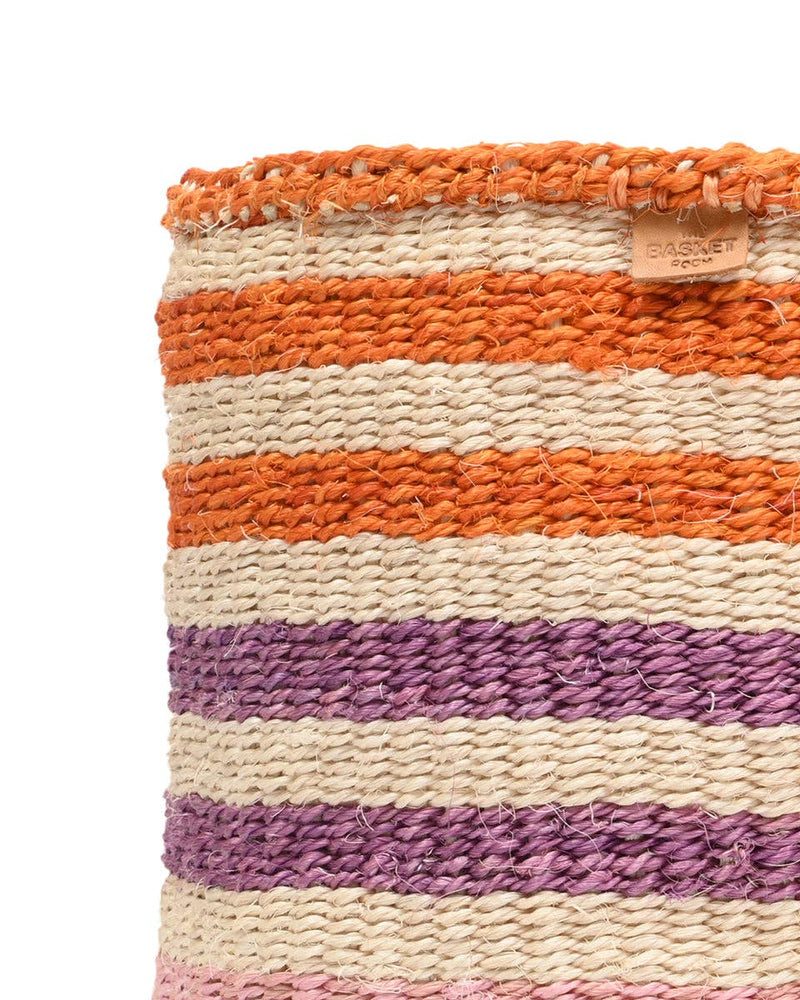 The Basket Room - SAFIRI: Orange, Pink & Purple Stripe Woven Storage Basket: L / Orange / Striped