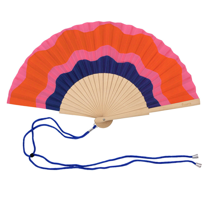 Hand Fan - Red, Pink and Blue Waves