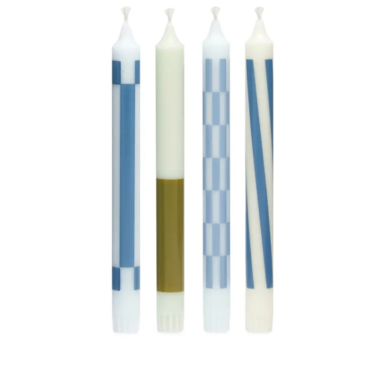 Set of 4 Pattern Candles - Green and Blues