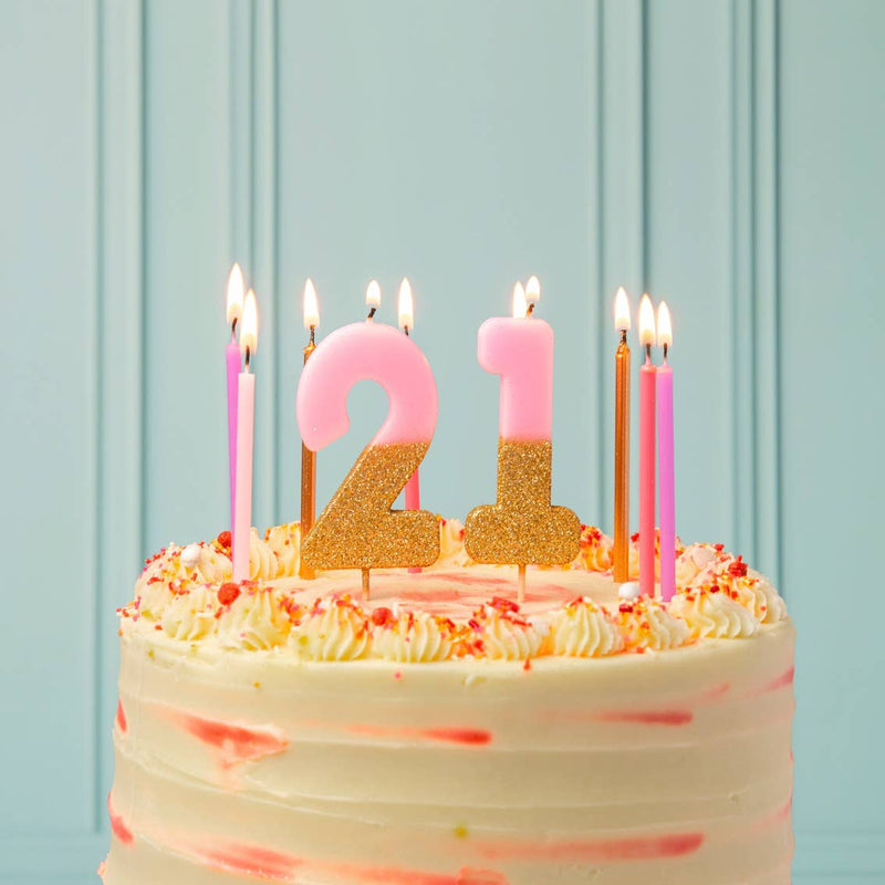Long Pink and Gold Birthday Candles | 16 Pack |