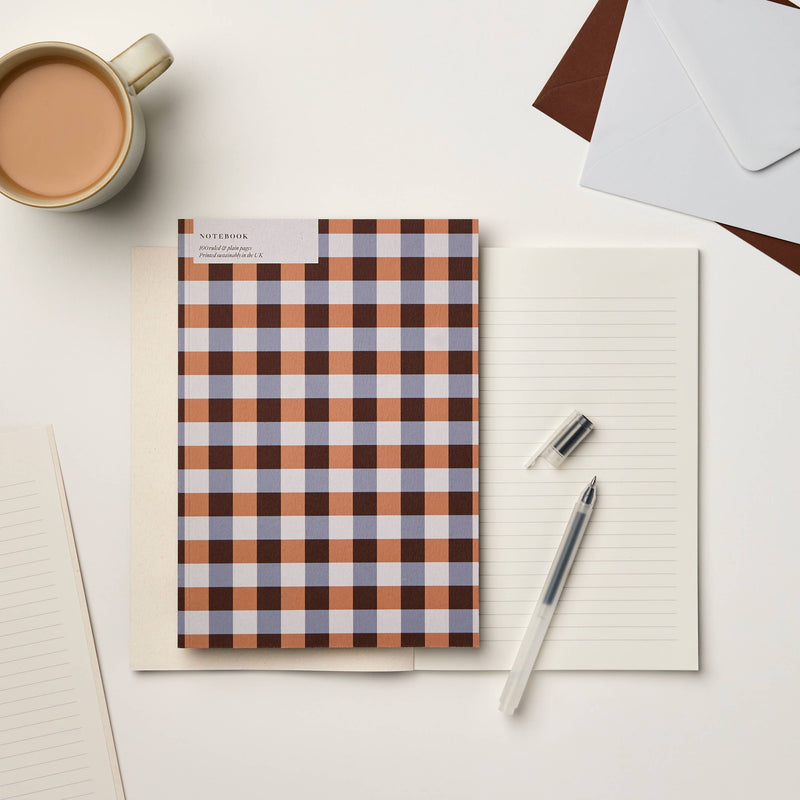 A5 Ruled + Plain Multicolour Gingham Notebook
