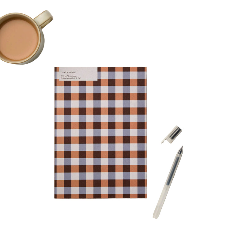 A5 Ruled + Plain Multicolour Gingham Notebook