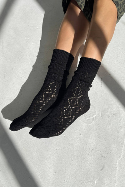 Modal Eyelet Socks - Jet Black