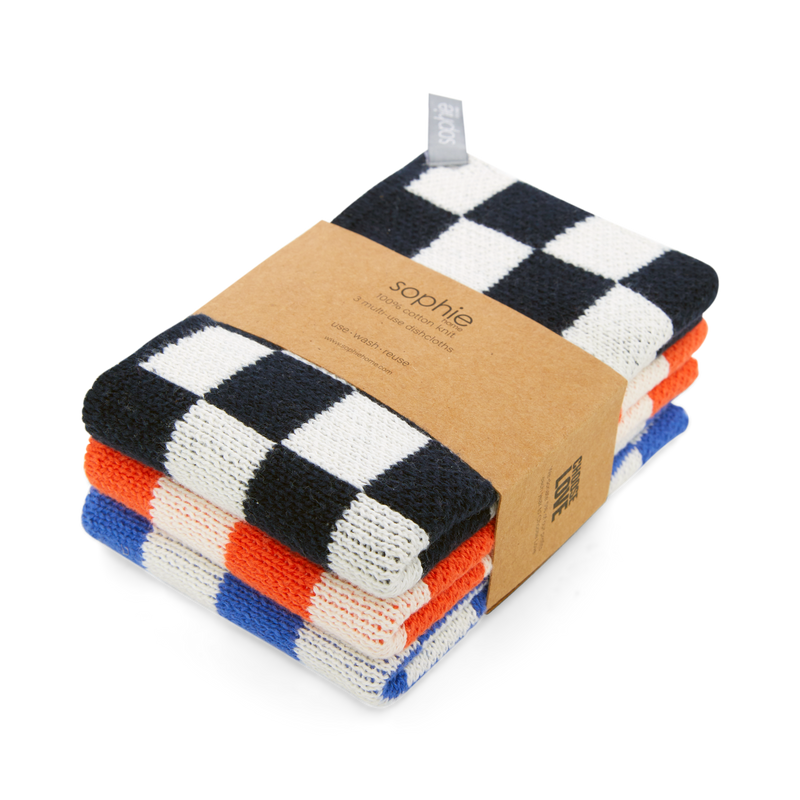 Reusable & Eco-Friendly Cotton Knit Dishcloths - Navy Check