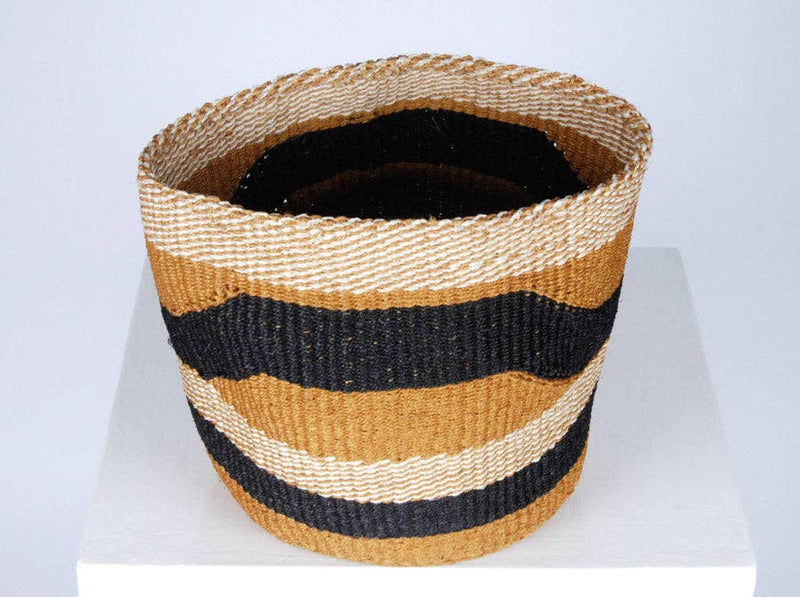 The Basket Room - KADI: Geometric Natural and Black Baskets: Stripes & Checks - Medium