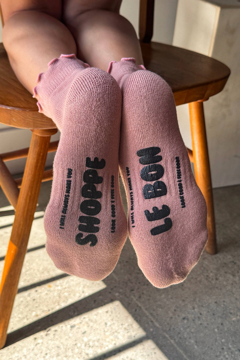 Ruffled Hugger Crew Socks - Vintage Pink/ Black