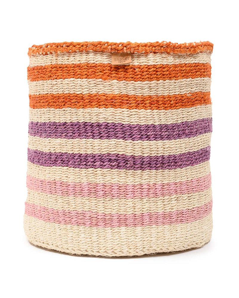 The Basket Room - SAFIRI: Orange, Pink & Purple Stripe Woven Storage Basket: M / Orange / Striped
