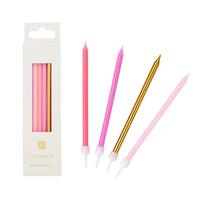 Long Pink and Gold Birthday Candles | 16 Pack |