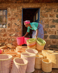 The Basket Room - RELI: Orange, Purple & Green Stripe Woven Storage Basket: M / Orange / Striped