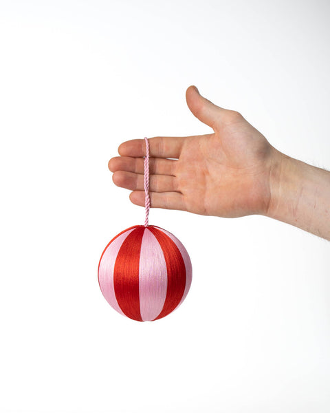Stripe Bauble 4" Red/Pink