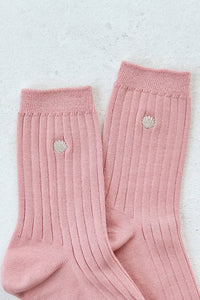 Her Socks - Pink Soda + Embroidered Silver Seashell