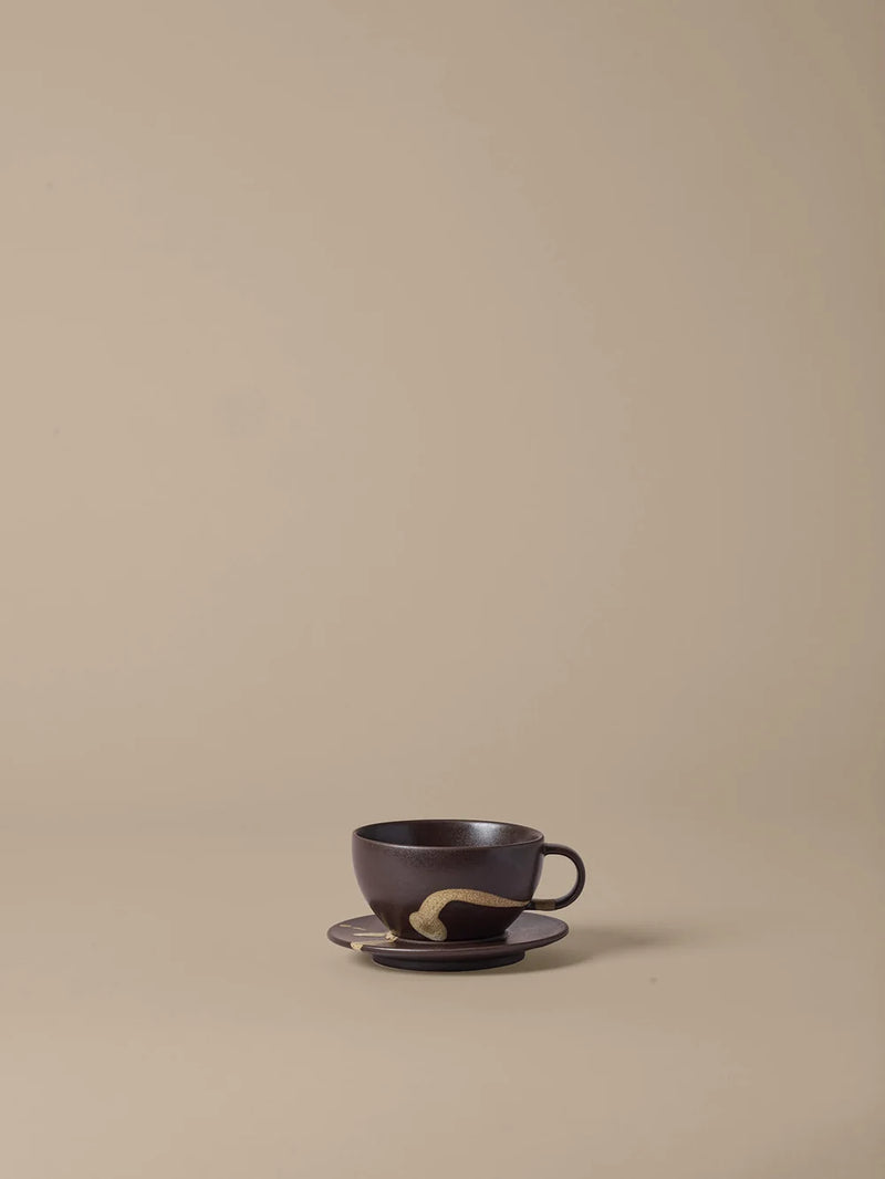 Koyo Cup with Saucer- Dark Brown/Buff