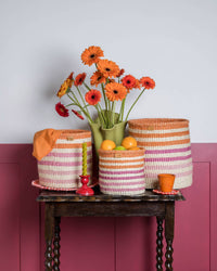 The Basket Room - SAFIRI: Orange, Pink & Purple Stripe Woven Storage Basket: L / Orange / Striped
