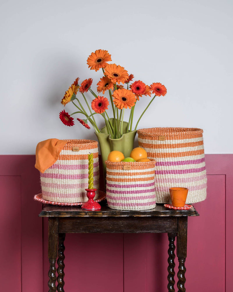 The Basket Room - SAFIRI: Orange, Pink & Purple Stripe Woven Storage Basket: M / Orange / Striped