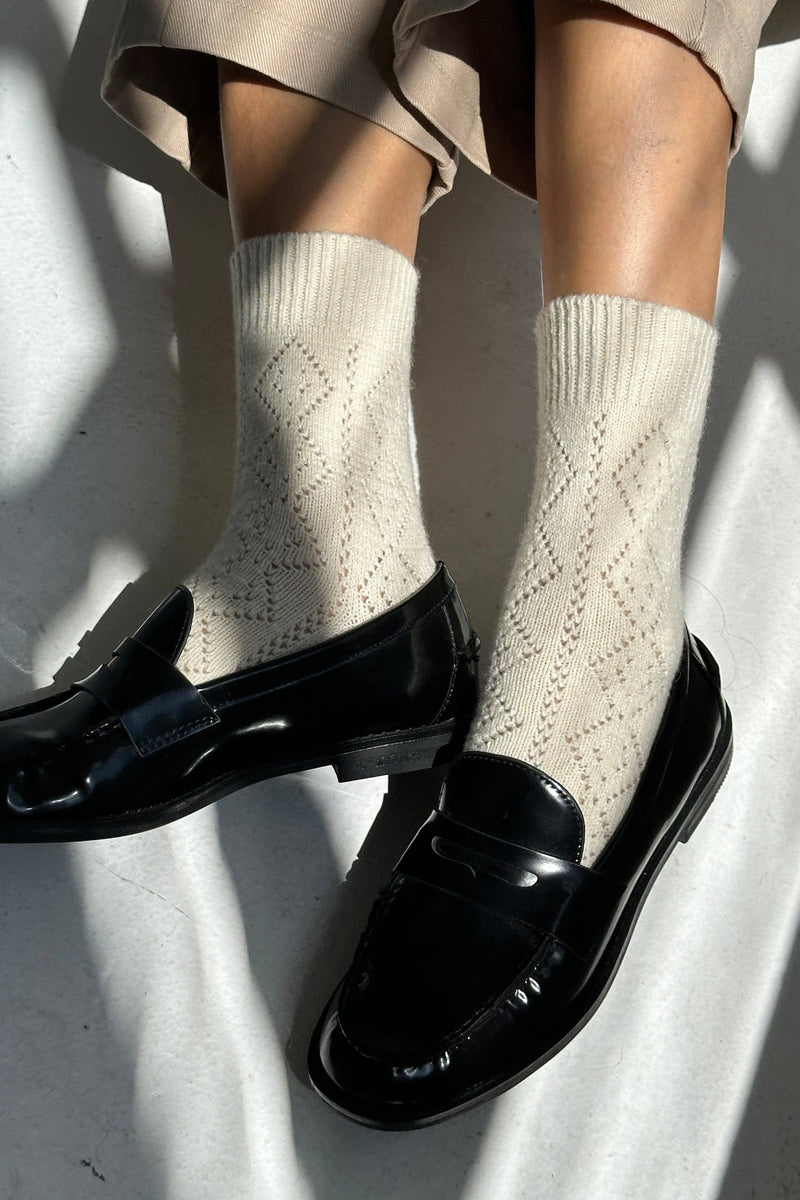 Cashmere Pointelle Socks - Cream