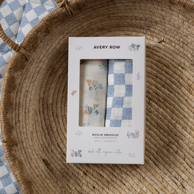 Organic Cotton Baby Muslin Swaddles Set of 2 - Coastline/Waves