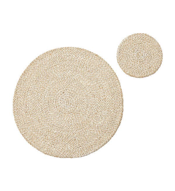 Jute Coasters in Pearl White/Natural, Tied Set of