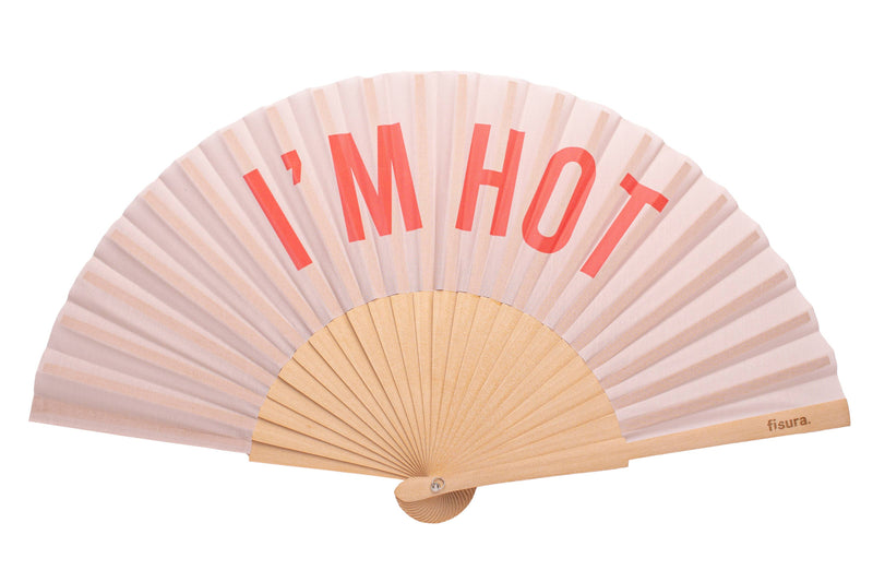 Hand Fan - "I'm Hot" Beige and Red