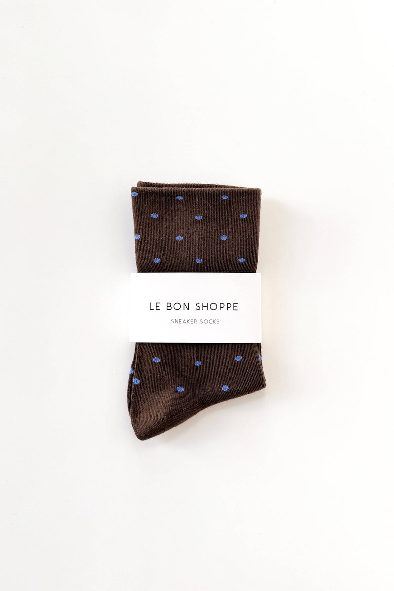 Polka Dot Sneaker Socks - Cacao/ Blue