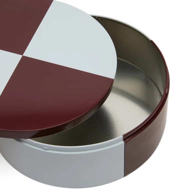 Tin Container - Round - Burgundy and Ice Blue