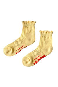 Ruffled Hugger Crew Socks - Banana Cream & Red