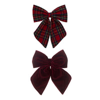 Tartan Agnes Bow Clips - Red