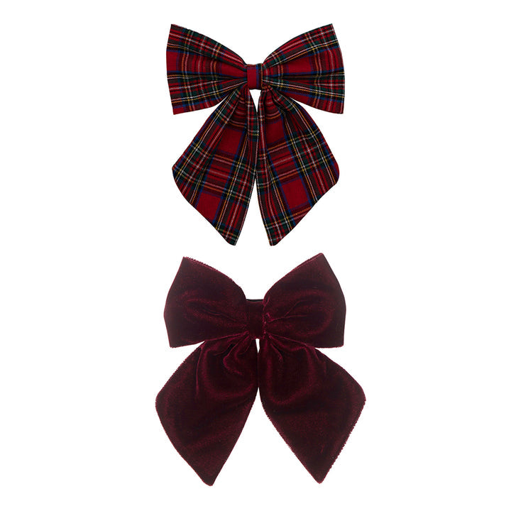Tartan Agnes Bow Clips - Red