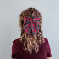 Tartan Agnes Bow Clips - Red
