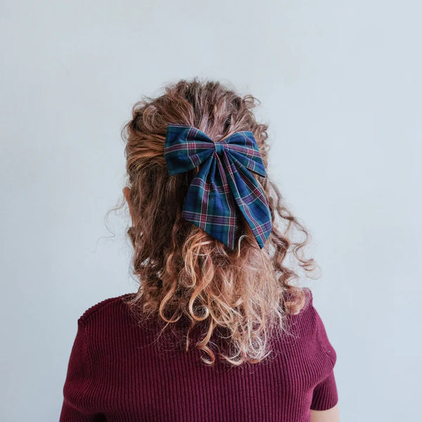 Tartan Agnes Bow Clips - Green