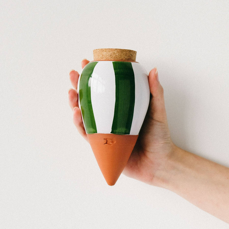 Hydrating Olla - Green and Ivory Stripes