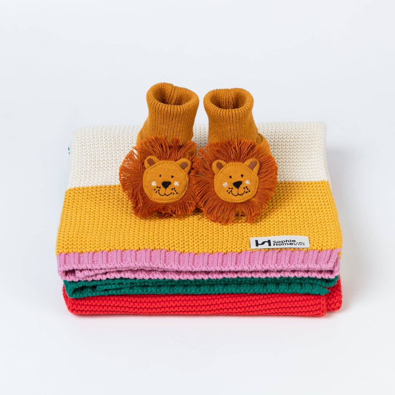 Cotton Knit Baby Slipper Socks: Lion