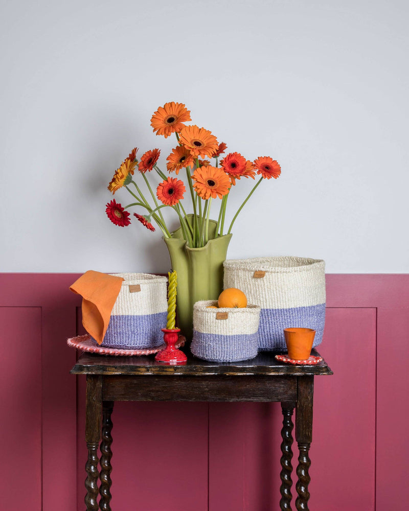 The Basket Room - JADALA: Lavender Colour Block Woven Basket: S / Purple / Colour Block