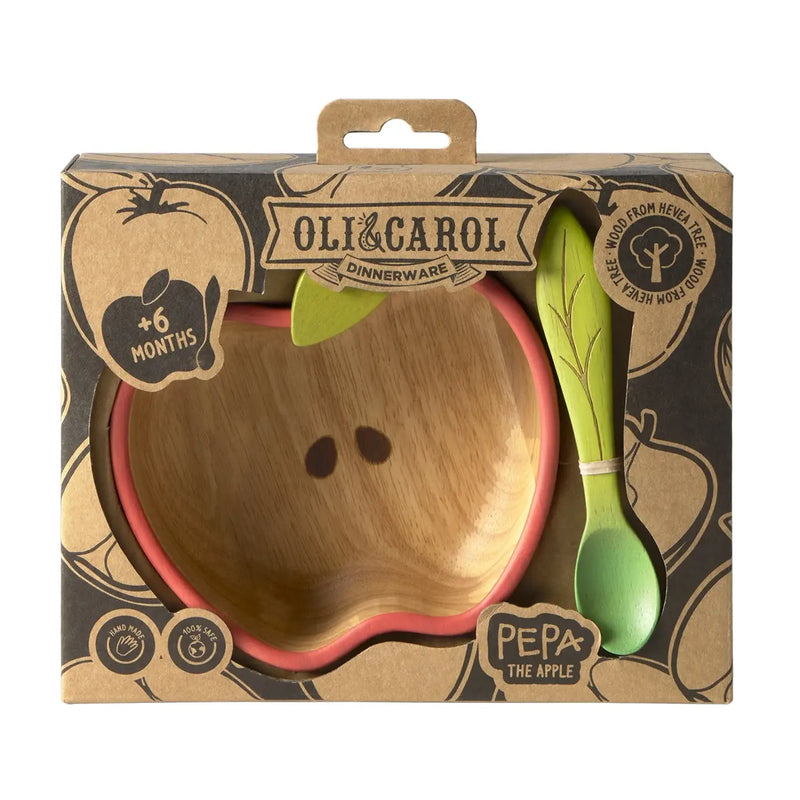 Rubberwood Baby Bowl & Spoon Set - Pepa the Apple