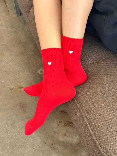 Embroidered Her Socks - Classic Red & Heart