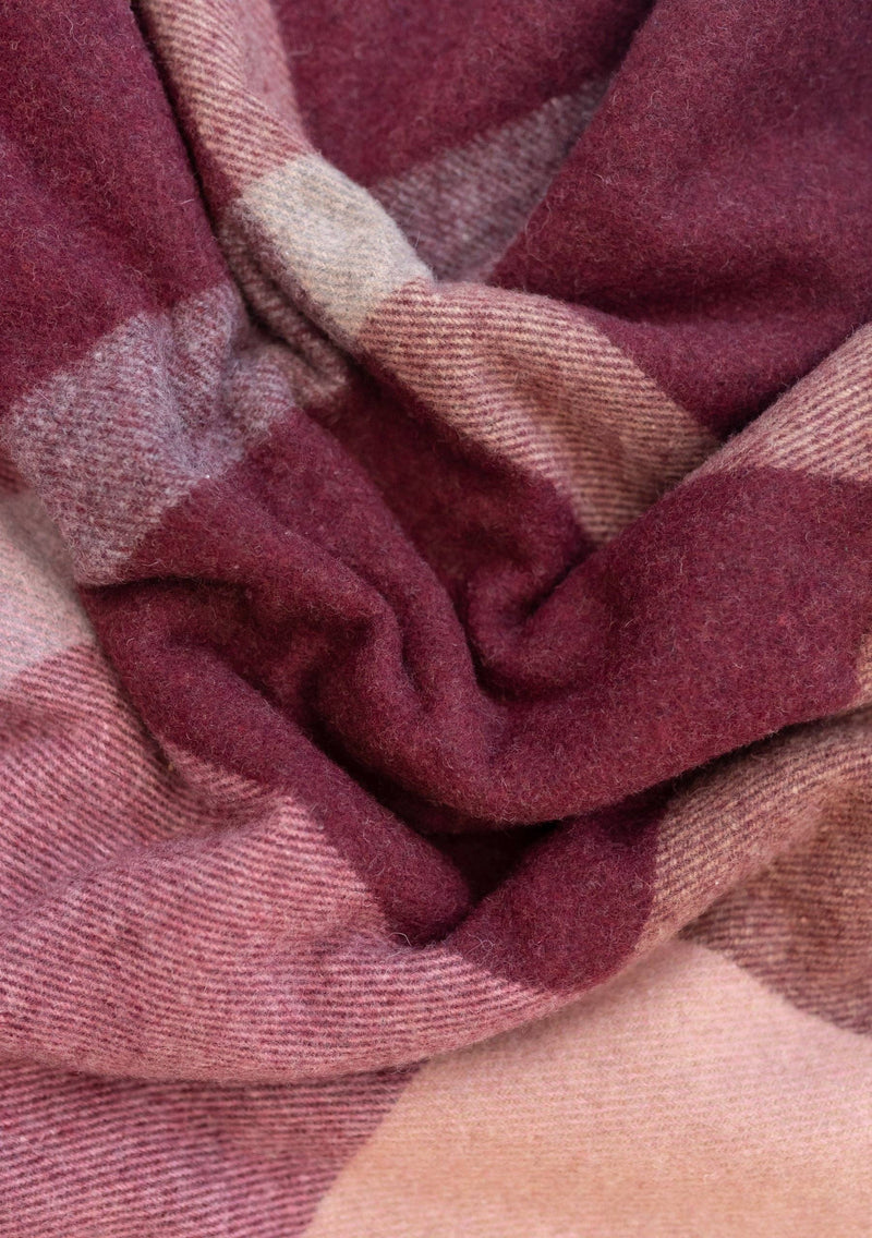 Recycled Wool XL Blanket in Berry Oversized Patchwork Check