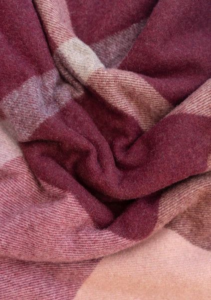 Recycled Wool XL Blanket in Berry Oversized Patchwork Check