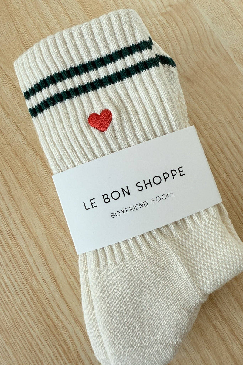 Embroidered Boyfriend Socks - Parchment & Heart