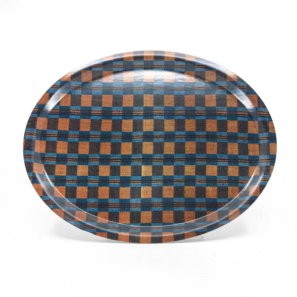 Oval Birch Wood Tray - Native Check
