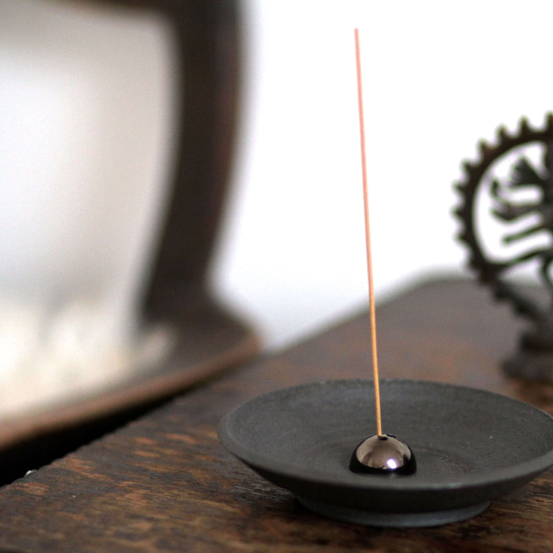Incense & Smudging Dish - Black Stoneware and Gold Dome