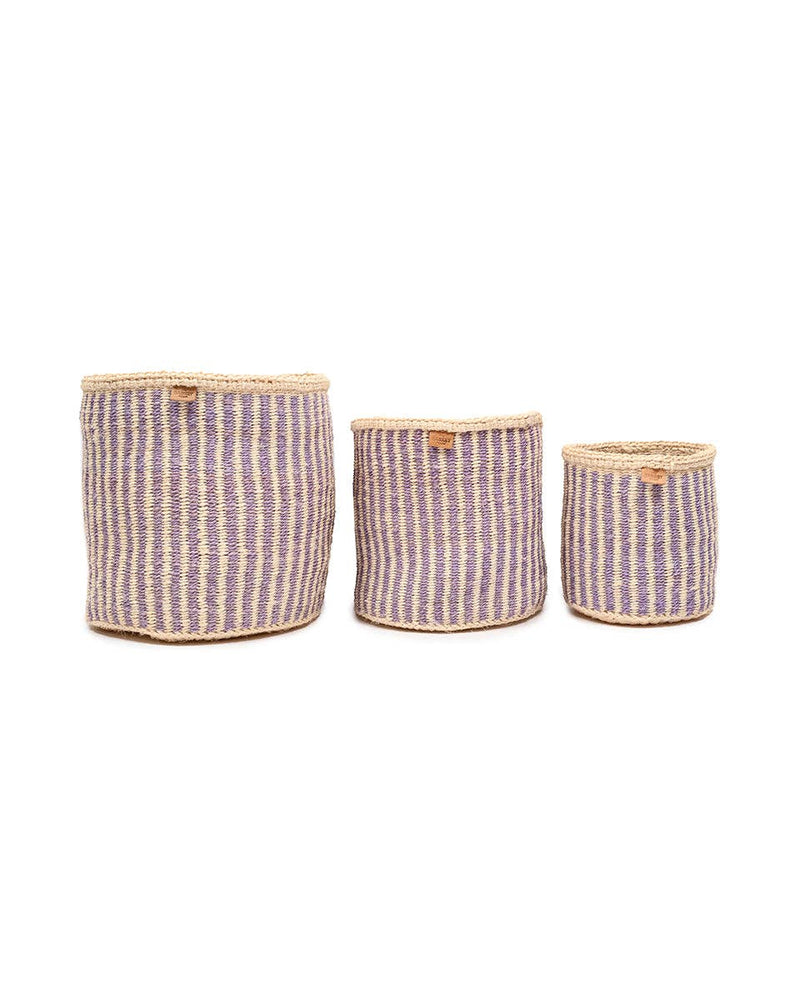 The Basket Room - UMEME: Lavender Pinstripe Woven Storage Basket: S / Purple / Pinstripe