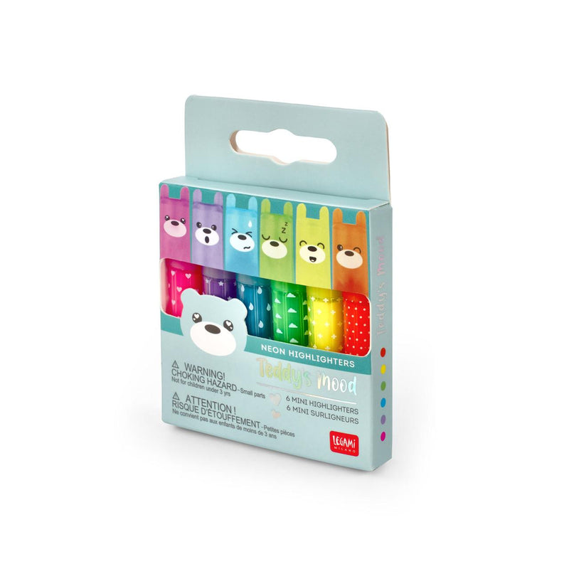 Teddy's Mood Mini Neon Highlighters - Set of 6