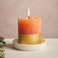 Gold Dipped Pillar Candle - Orange & Cinnamon