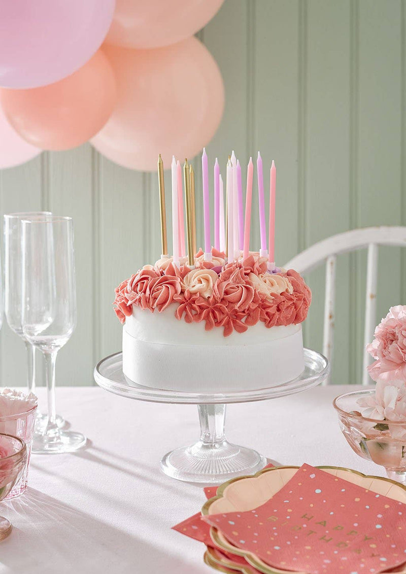 Long Pink and Gold Birthday Candles | 16 Pack |