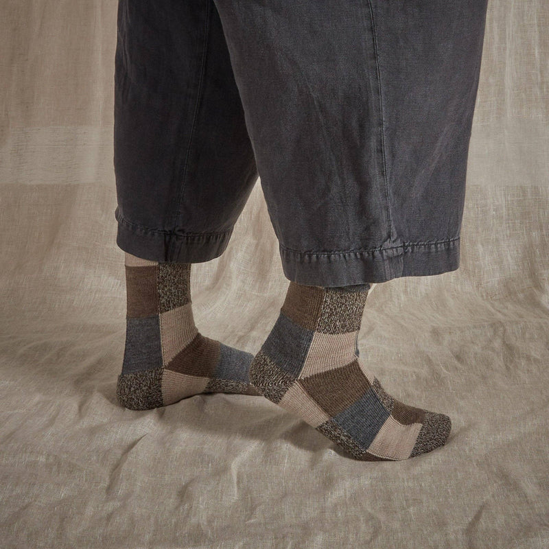 Fine Merino Wool Socks - Earth Patchwork: UK 4-7