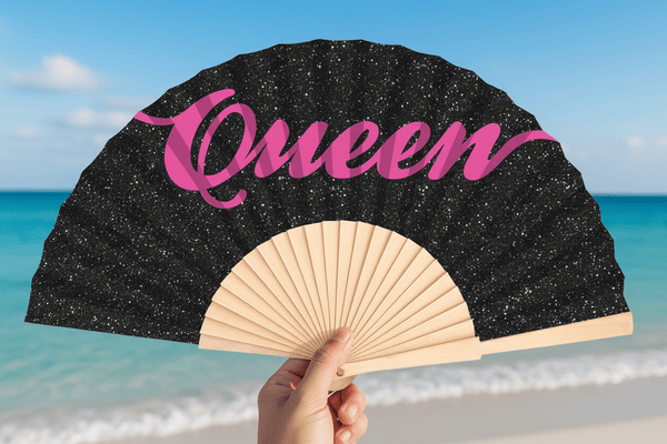 Queen Black Glitter 23cm fan