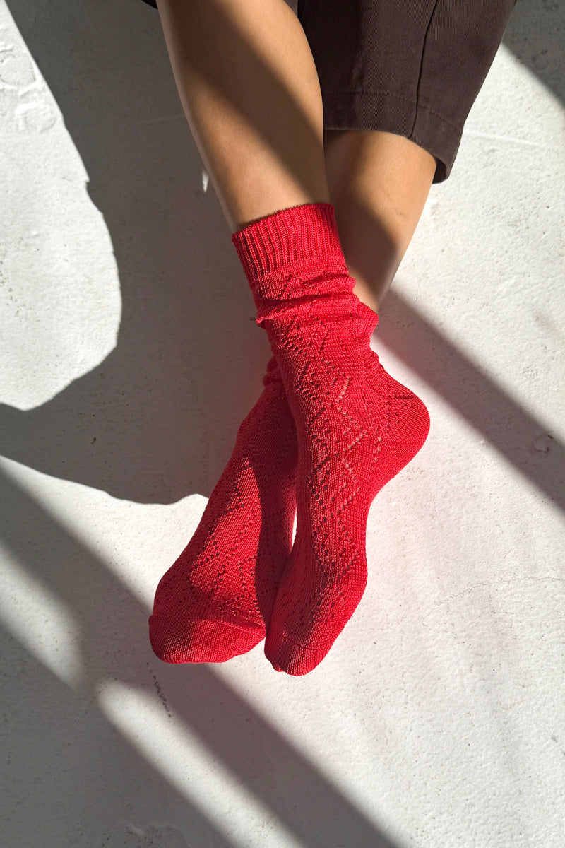 Modal Eyelet Socks - Poppy Red