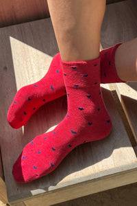 Heart Sneaker Socks- White/ Red