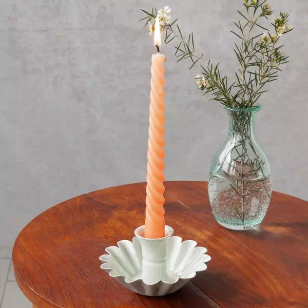 Enamel Cupped Flower Candle Holder - Light Grey